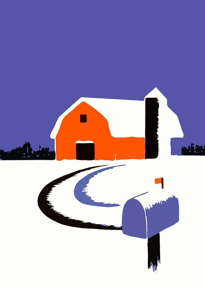 Winter comes to the farm - classic poster style graphic ...