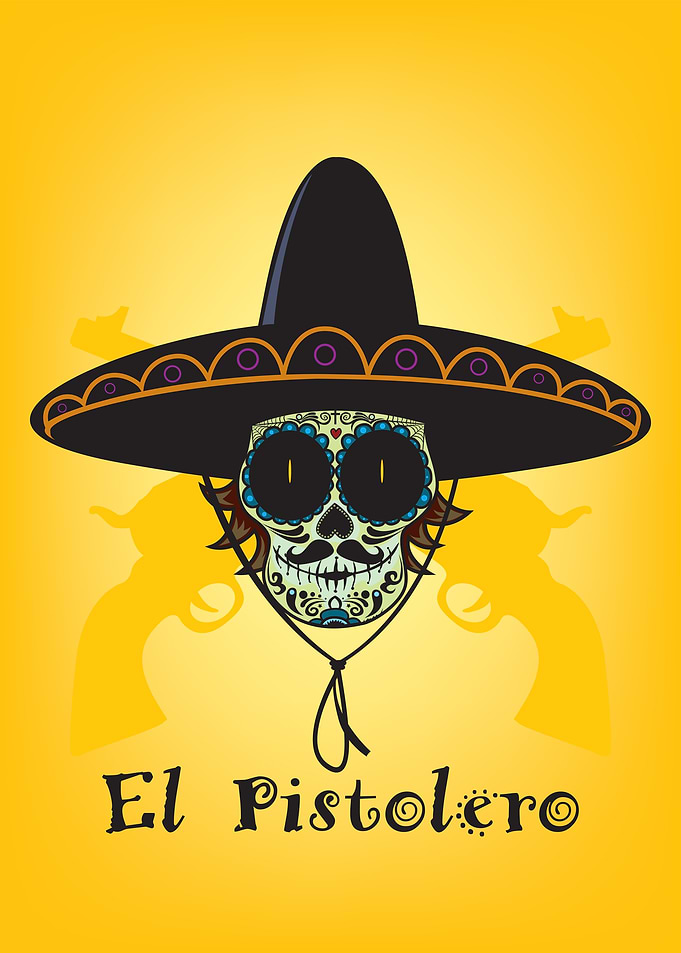 El Pistolero.Mexican sugar skull