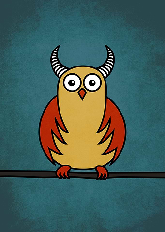 Funny Cartoon Owl With Horns