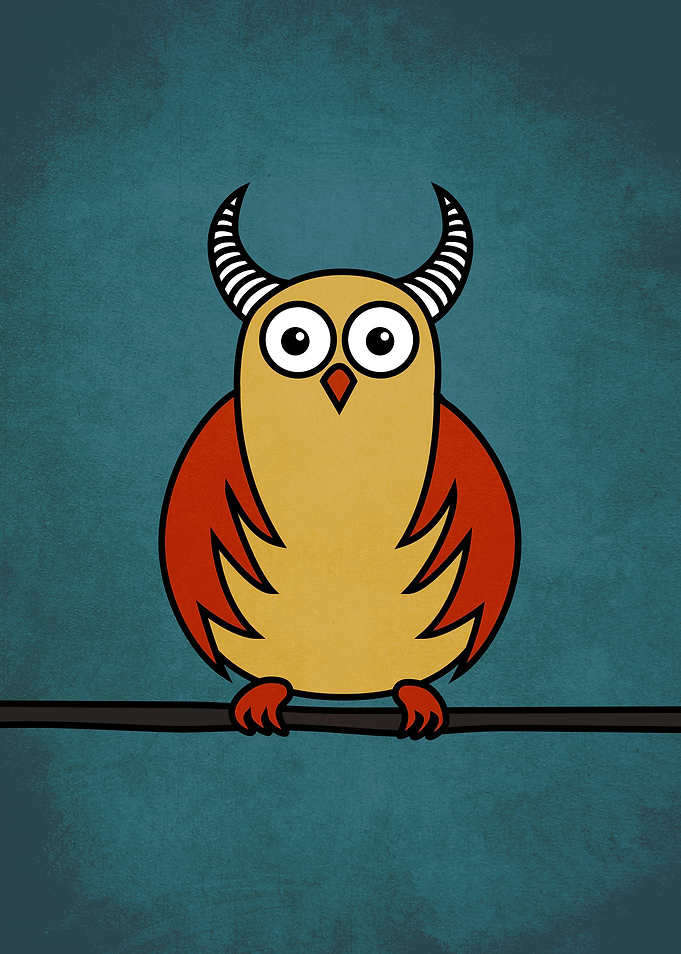 Funny Cartoon Owl With Horns