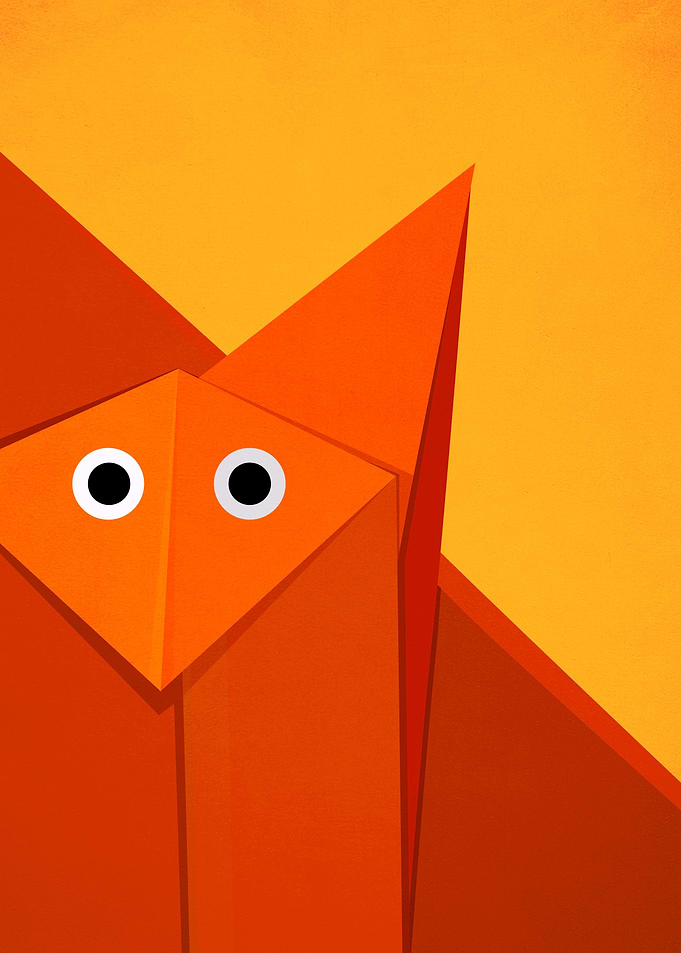 Cute geometric illustration of the face of an origami f ...