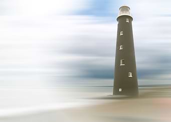 Misty morning lighthouse