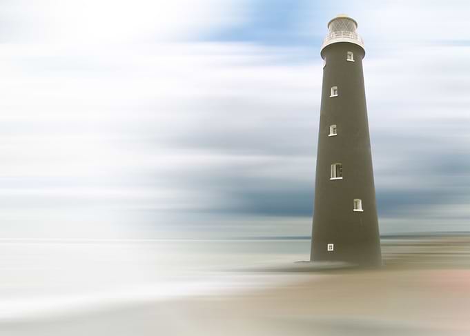 Misty morning lighthouse