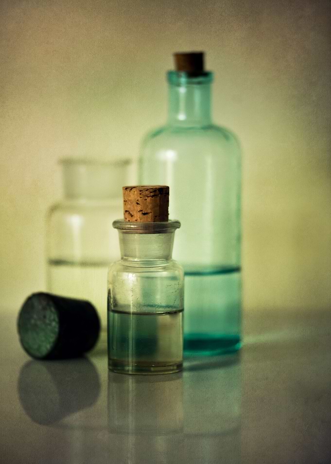 Still life with old medic bottles
