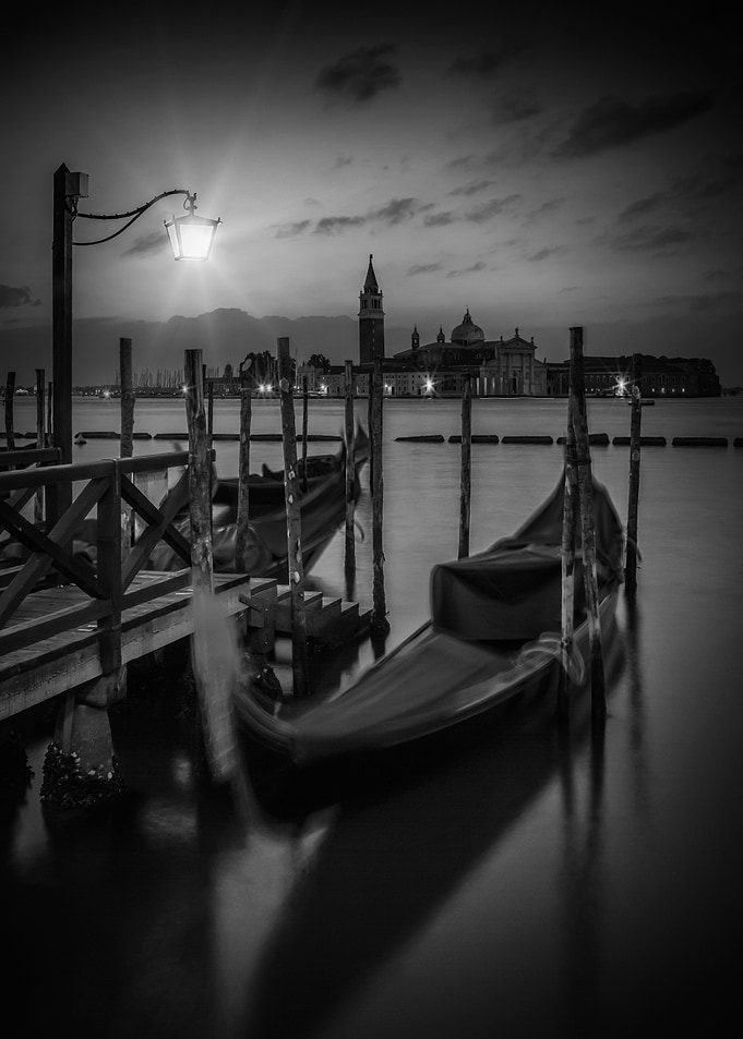 VENICE Gondolas at night