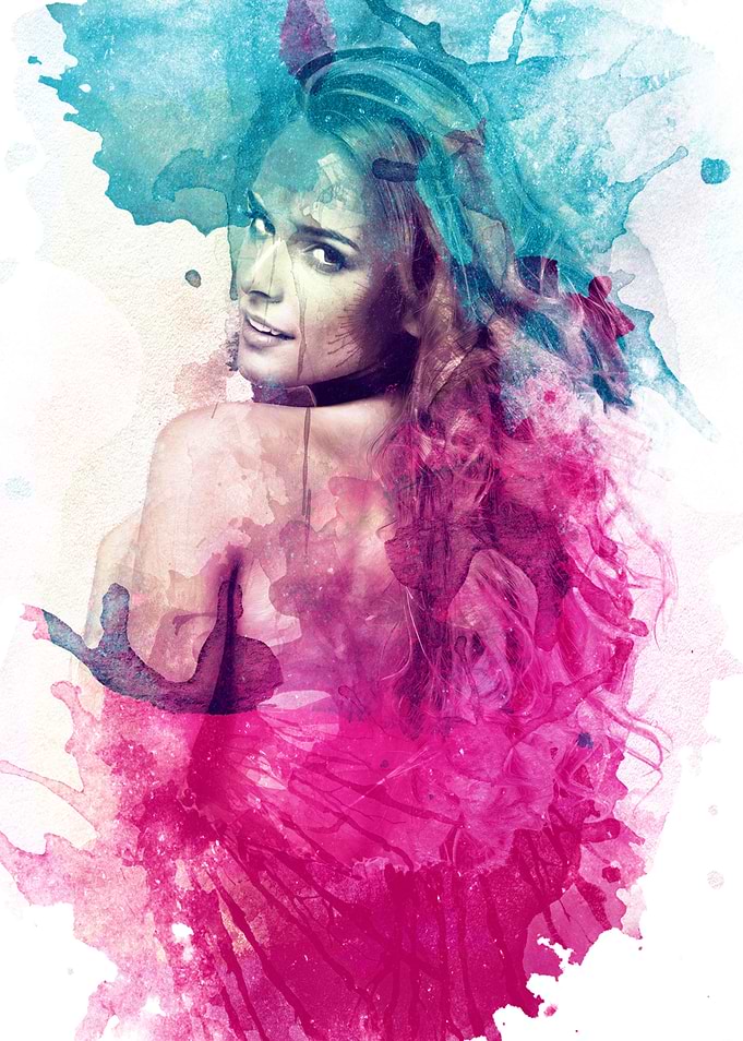 A watercolor digital painting collage of a sexy beautif ...