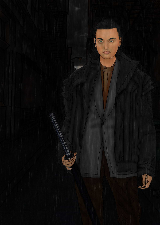 Samurai girl in the rain.