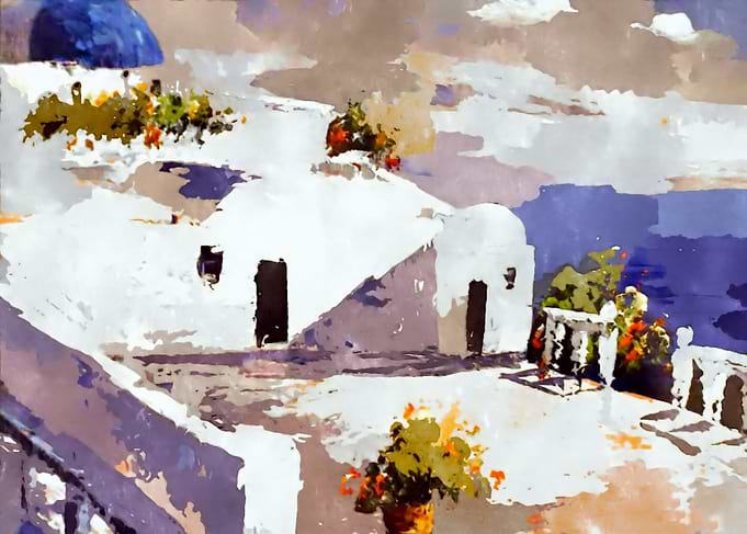 Greek Balcony watercolour
