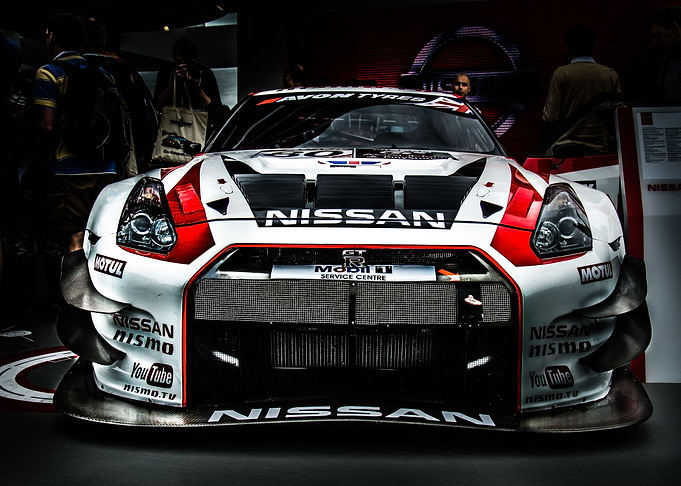 Head on view of a Nissan GTR