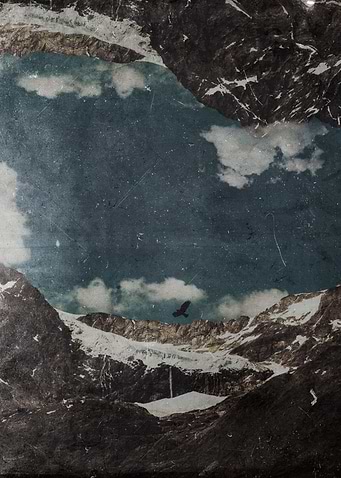 Manipulated photograph of Sasso Rosso glacier in the it ...