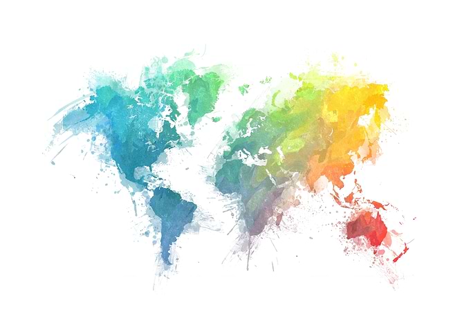 Map of the world - watercolor and digital art