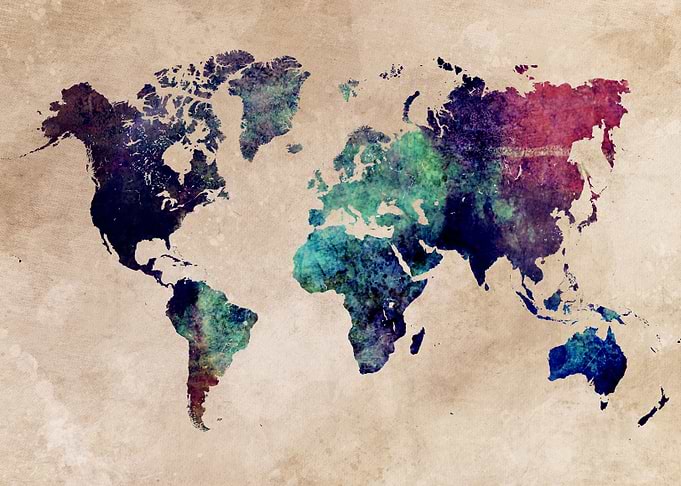 Map of the world - watercolor and digital art