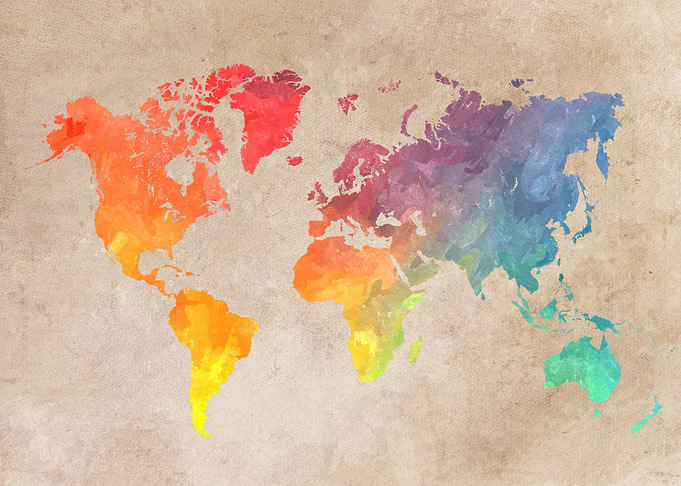 Map of the world - watercolor and digital art