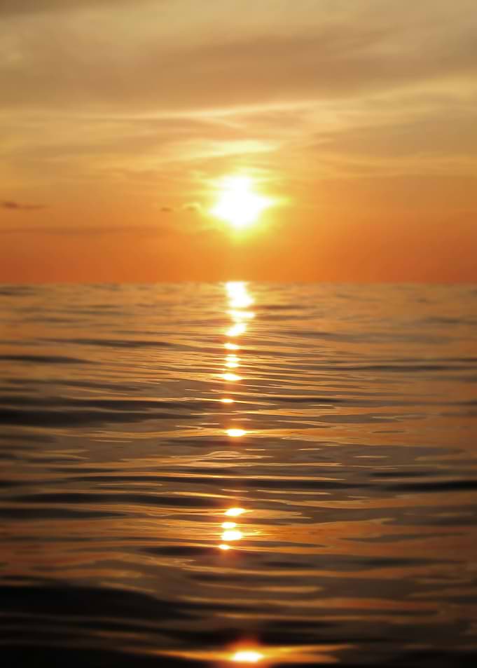 Sun setting over calm waters