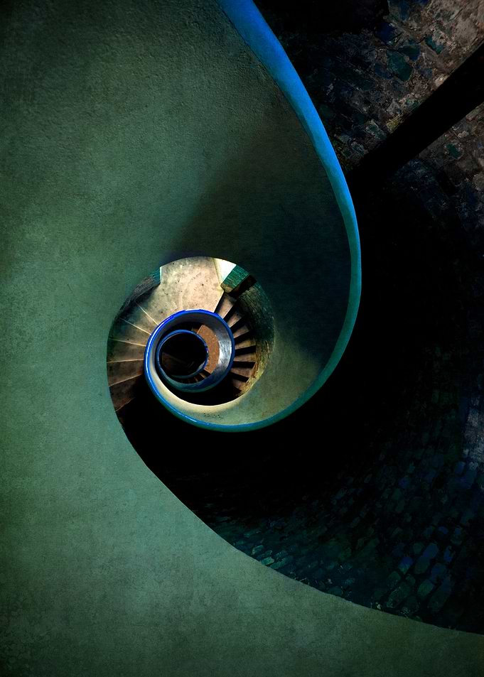Spiral staircase in blue and green