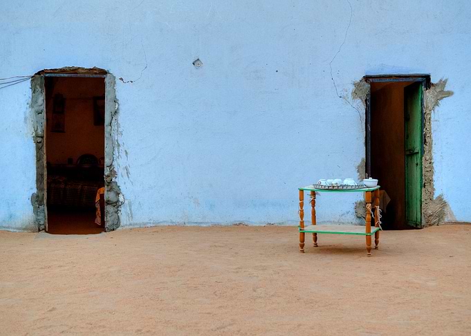 Nubian house preparing a tea ceremony in the courtyard