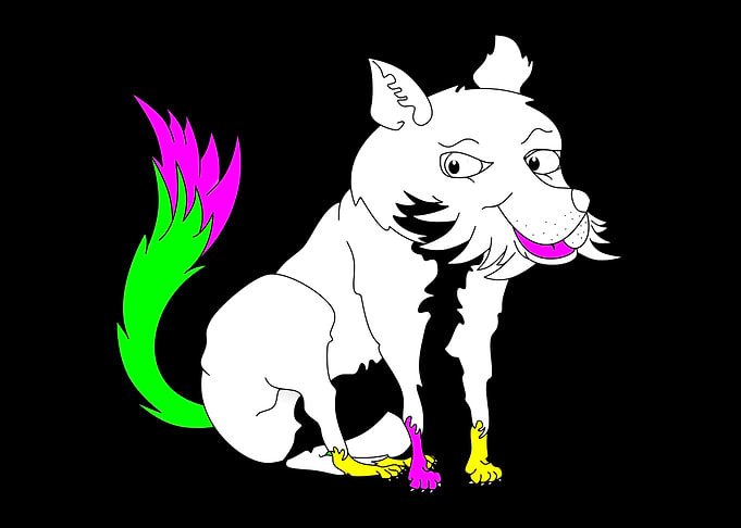 A cute fox with a very colorful tail. This fox is part ...