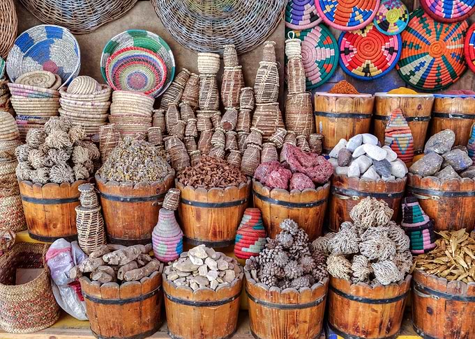 market stand in the old town of Aswan, the Souk, Egypt, ...