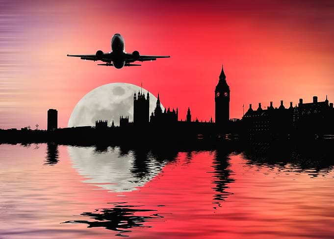 Night flight over London