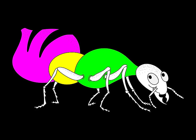 A cute cartoon ant looking back proudly at its vividly ...