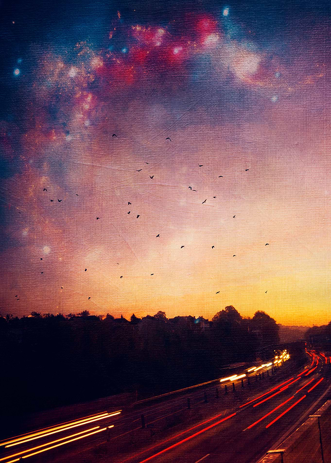 Dreamy Highway - busy autubahn at sunrise