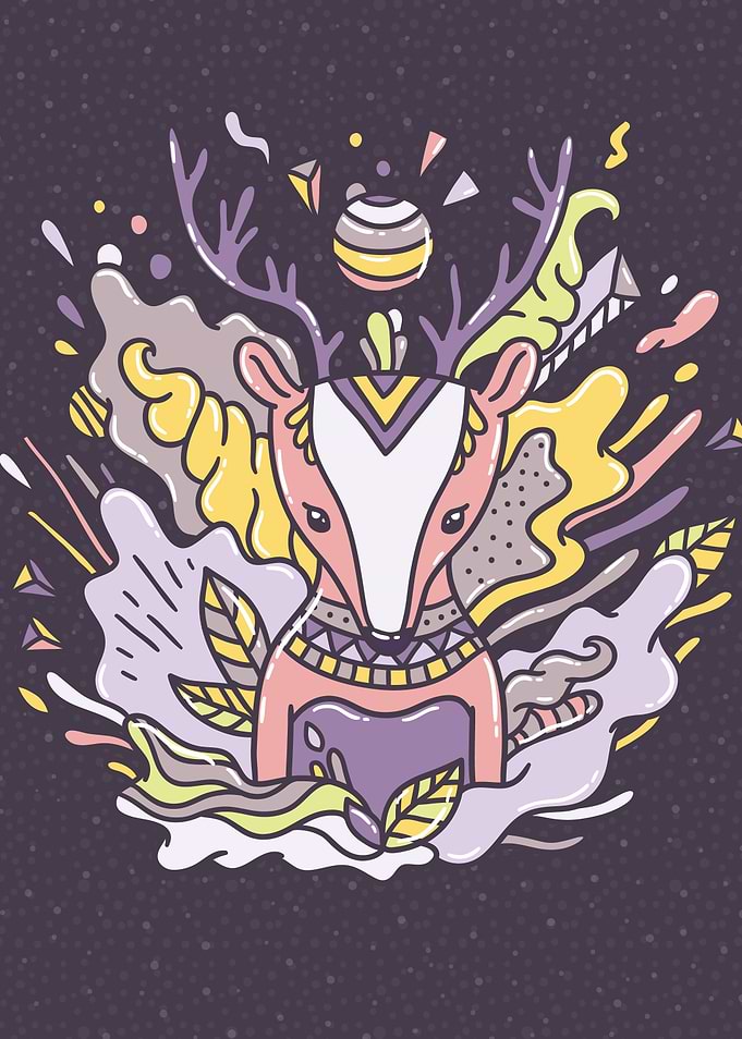 Beautiful cartoon deer with abstract particles.