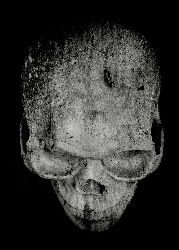 A black and white grungy spooky skull by Edward M. Fiel ...