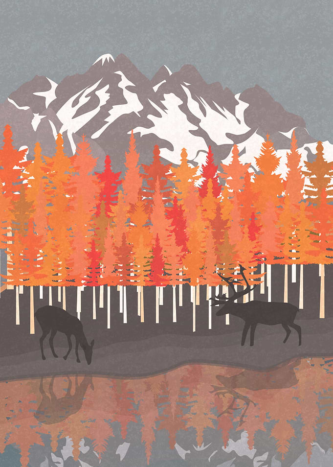 Fall in Love - Autumn in Nature Illustration.