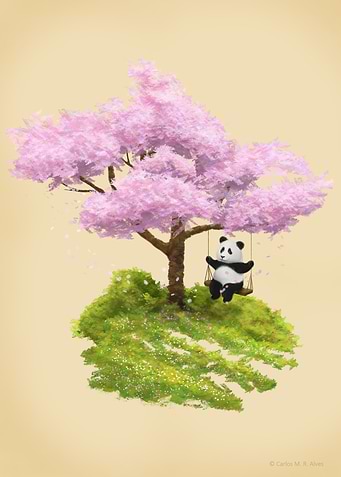 Panda on the tree swing