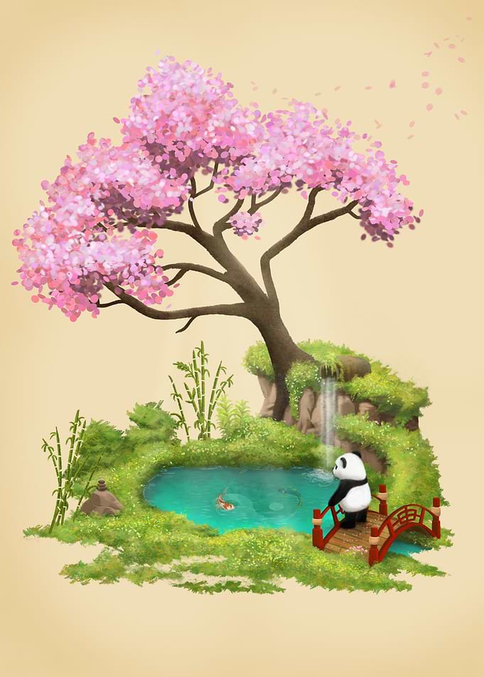 Panda in zen garden