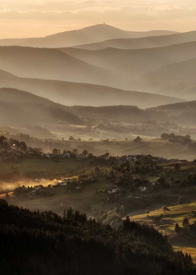 Autumn sunset in Beskidy, Poland