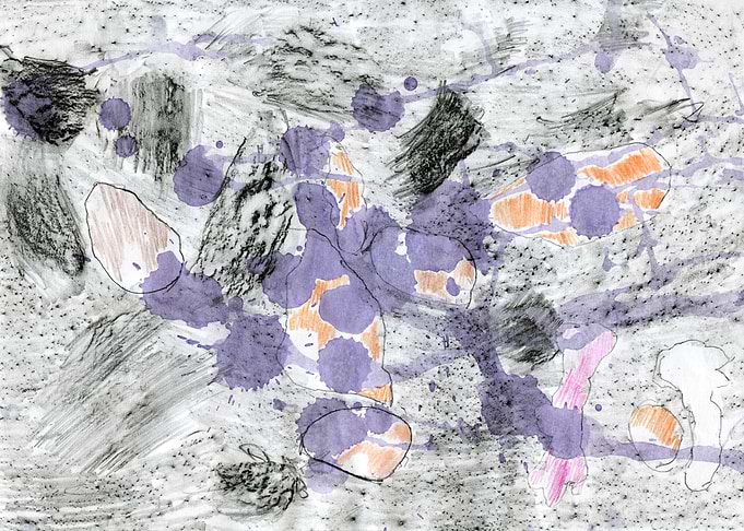 Stains of red tea, stones and sand. Travel sketch from ...