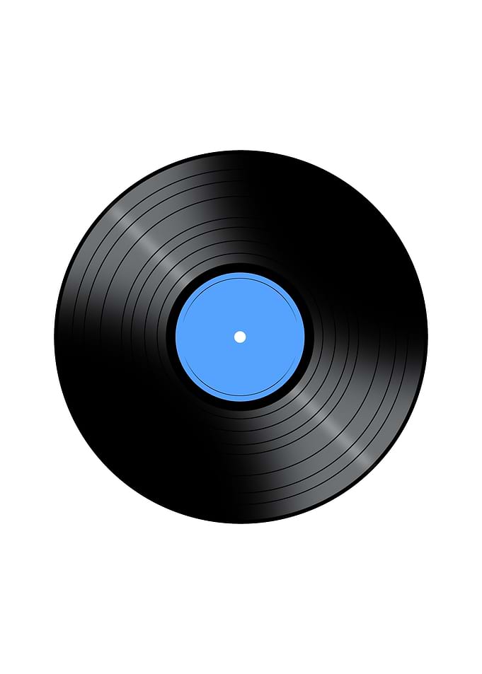 Music Record Vinyl Record with a blue color center on a ...