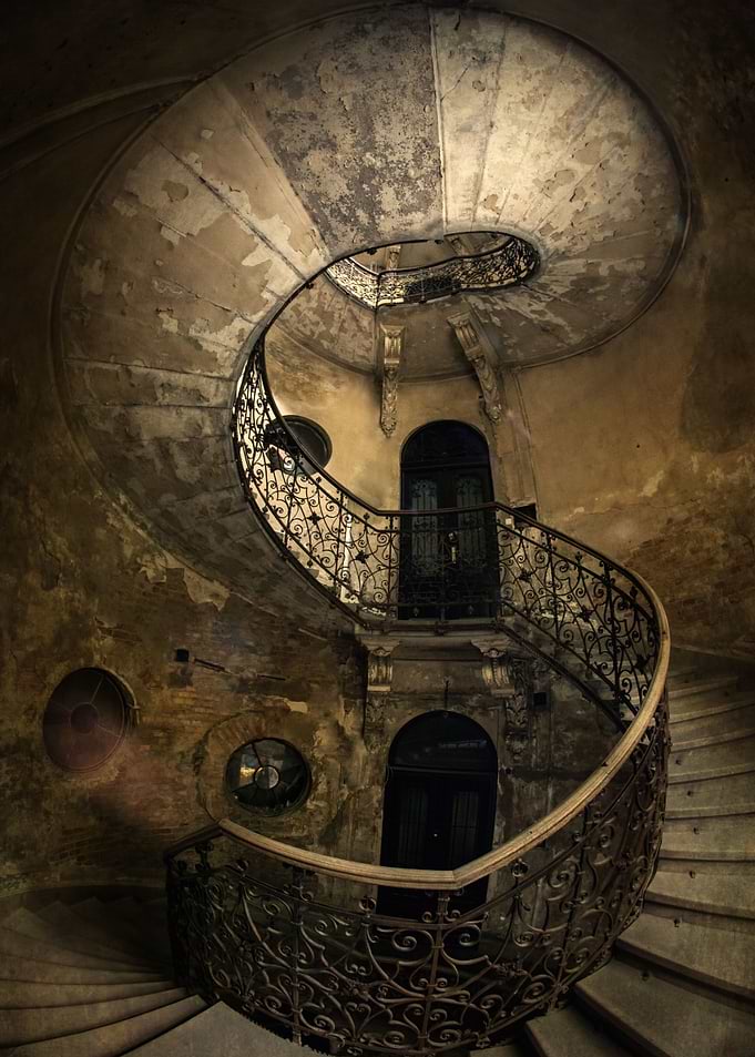 Old ruined spiral staircase