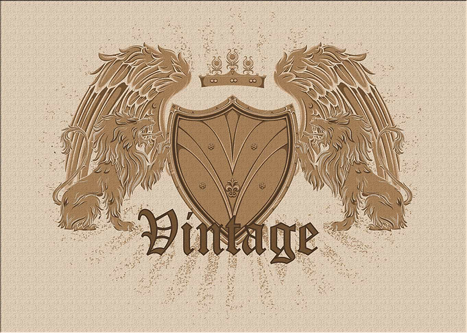 Vintage Eroded Lions Coat of Arms