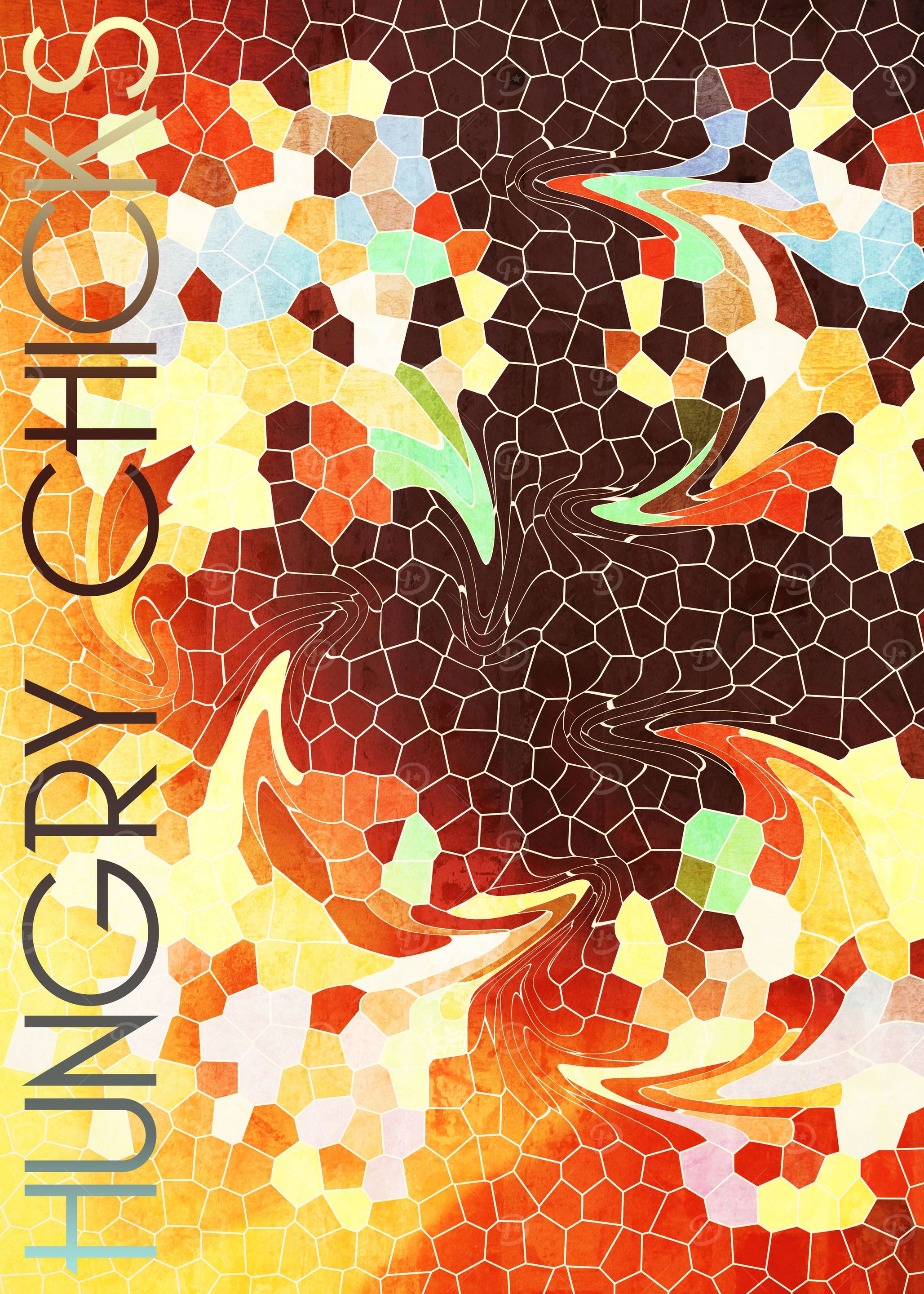 Abstract, mosaic-inspired, stained glass-style digital ...