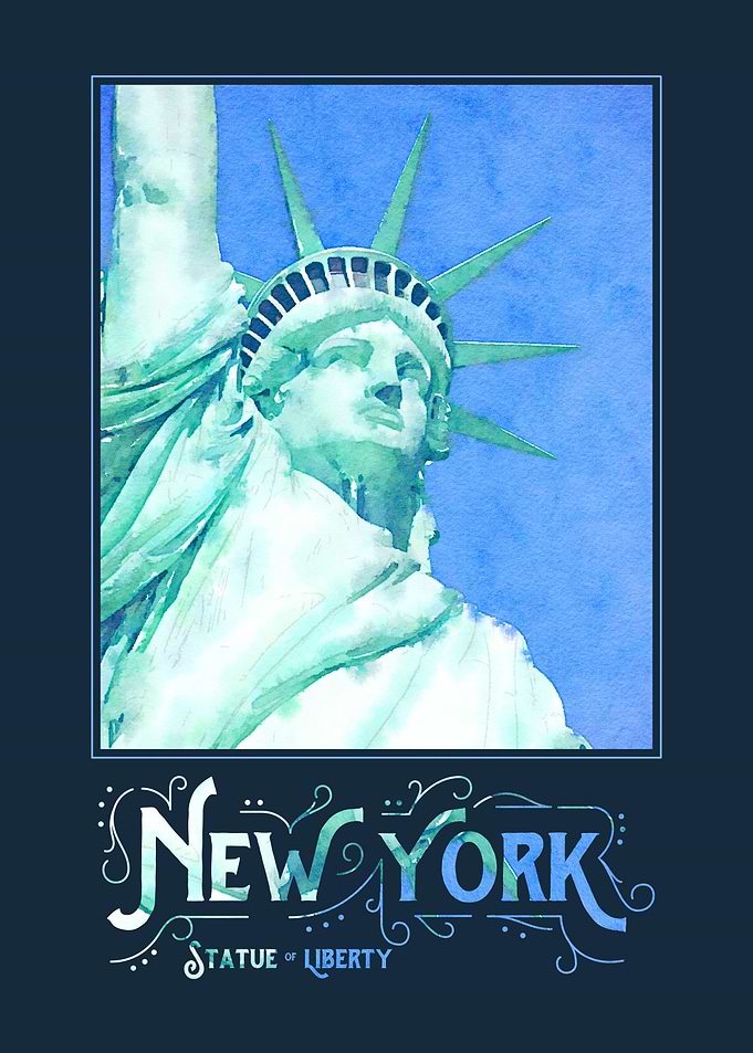 Digital watercolor of the Statue of Liberty in New York ...