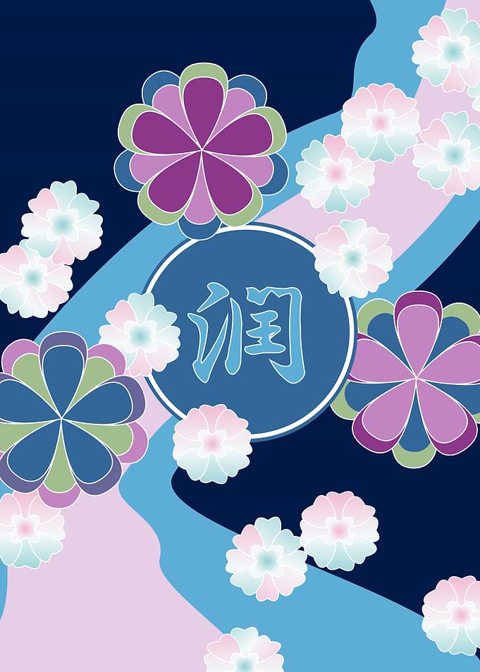 Japanese Chrysanthemums Floating Floral River. Kimono-i ...
