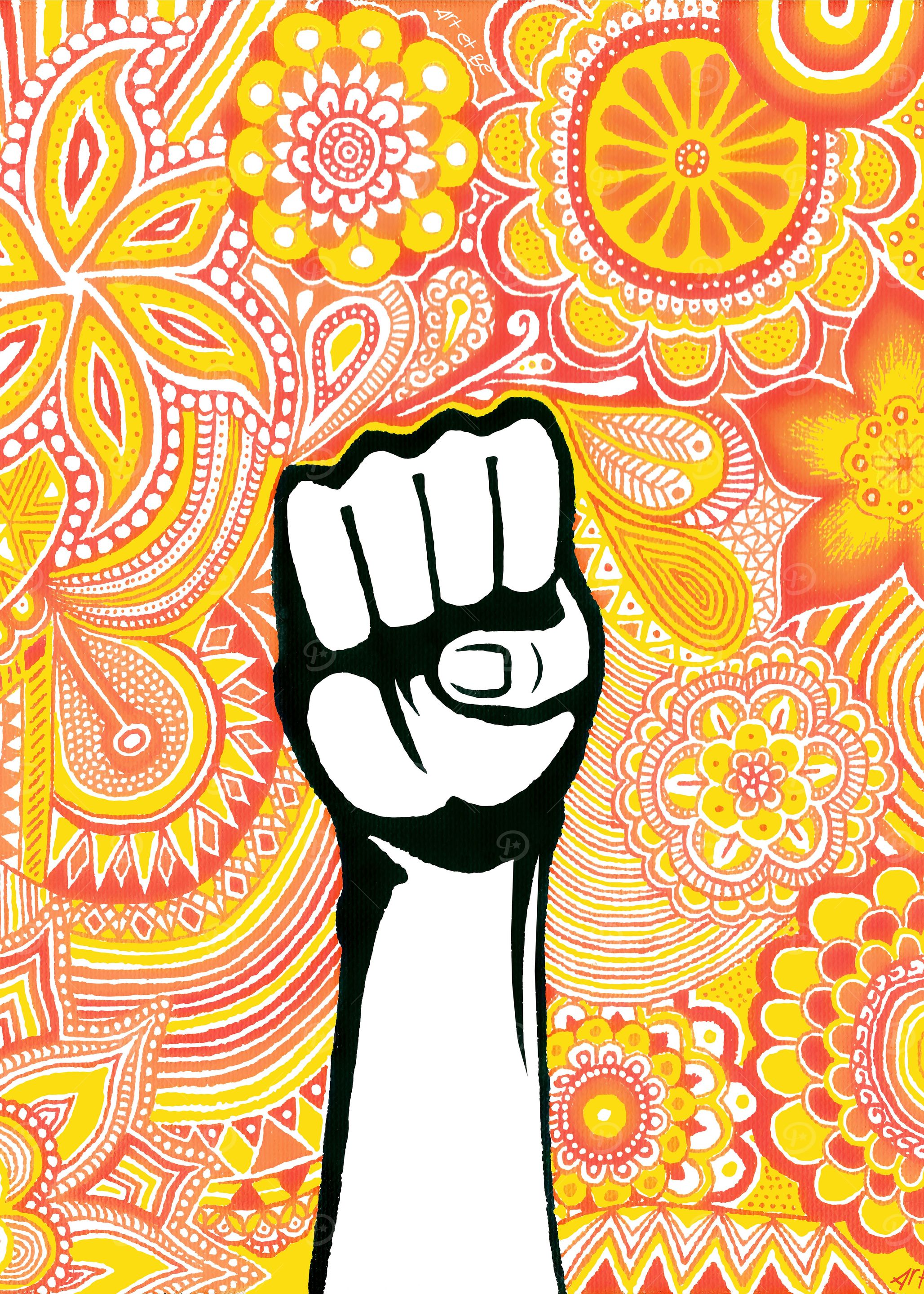 fight, power, poing, fist, color, yellow, red, yellow, ...