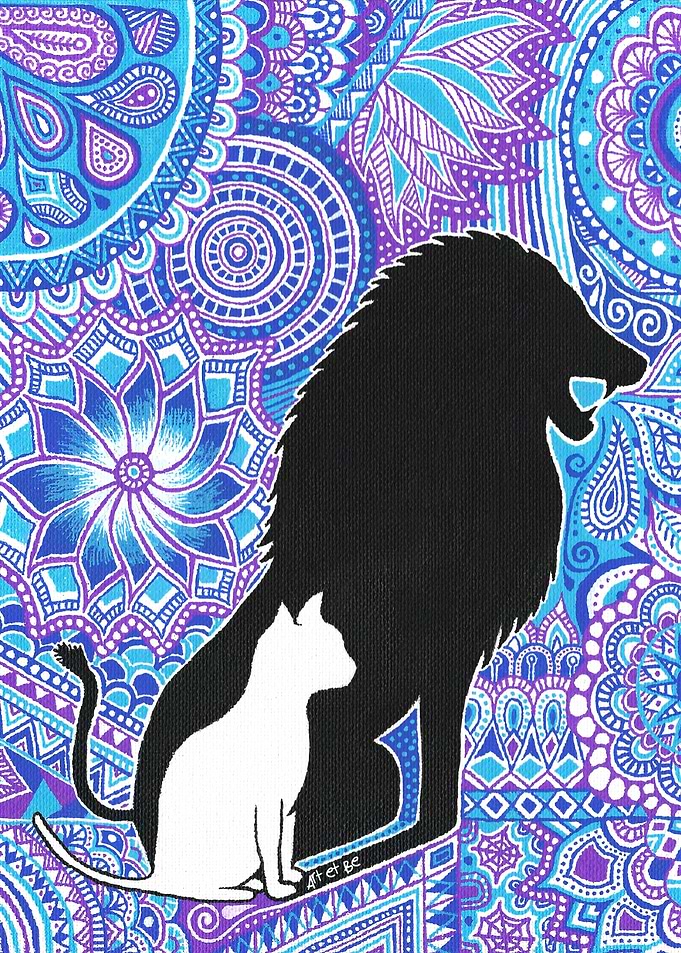 lion, cat, force, strength, bleu, blue, violet, purple, ...