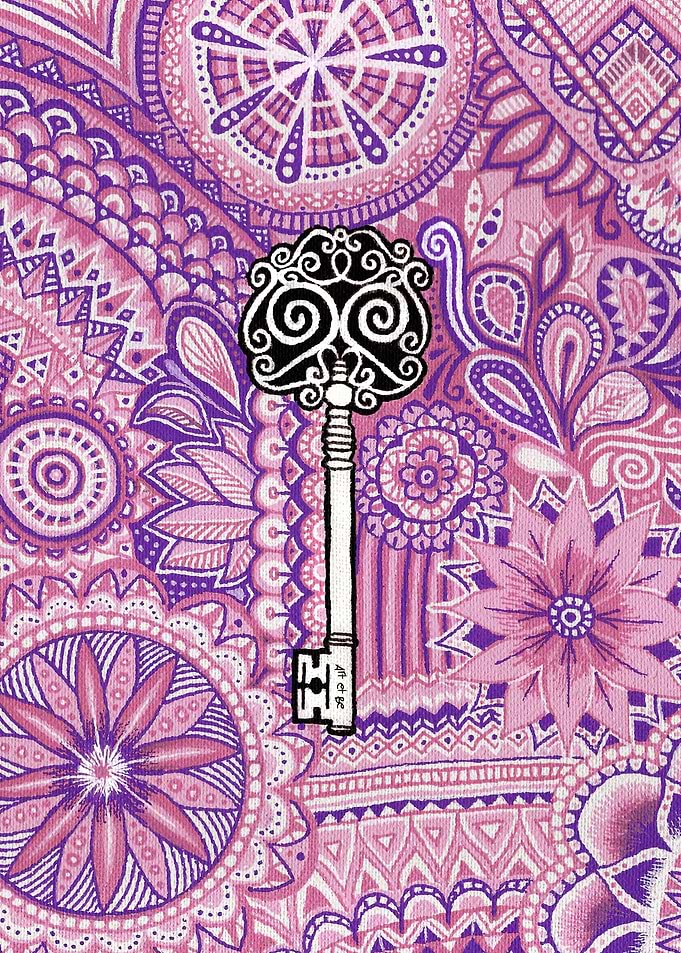 key, pink, rose, violet, purple, doodle, mandala, lock, ...
