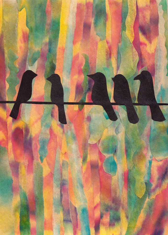Birds on the Line at Sunset