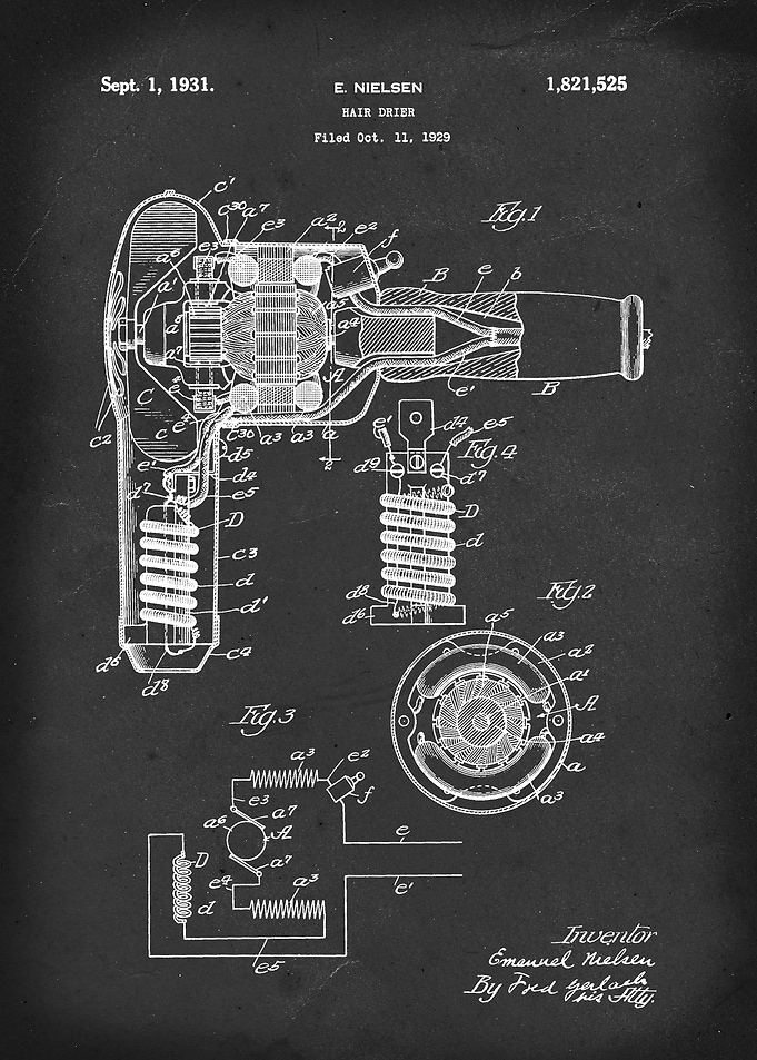 Hair Dryer - Patent by E. Nielsen - 1929