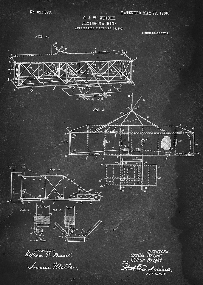 Flying Machine - Patent by O. & W. Wright - 1906