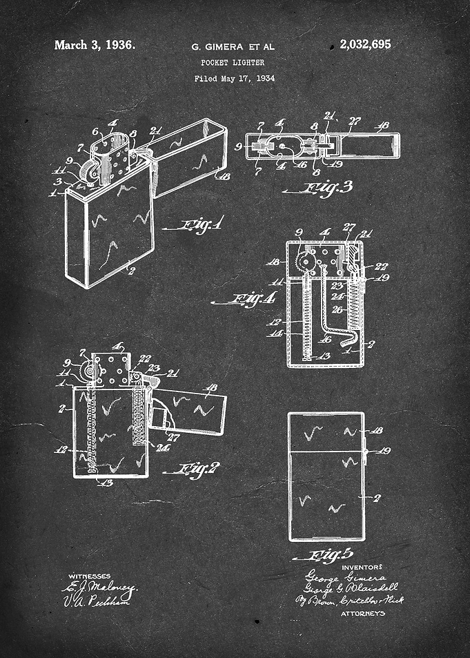 Pocket Lighter (Zippo) - Patent by G Gimera (et al) - 1 ...