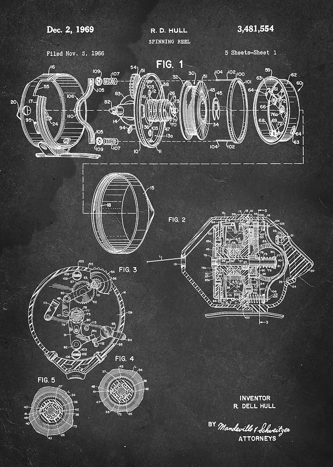 Spinning Reel (Fishing Reel) - Patent by R. D. Hull - 1 ...