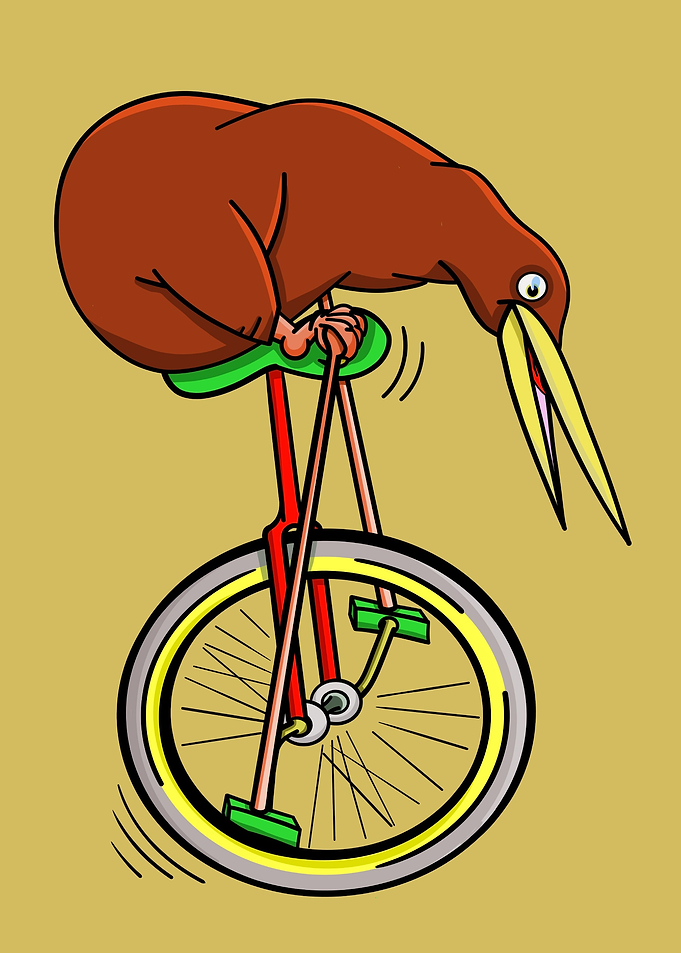 Kiwi Riding a Unicylce
