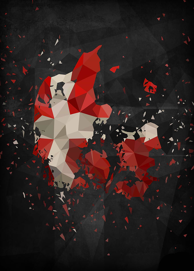 Polymetric map of Denmark shattered and overlayed with ...