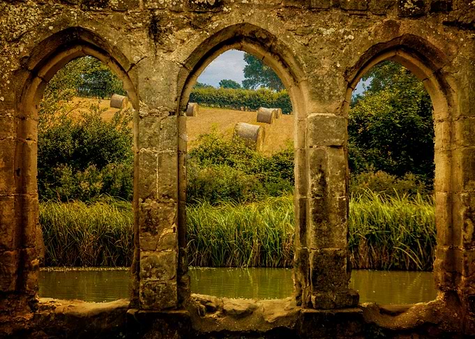 'A View Over The Moat' through the castle window shows ...