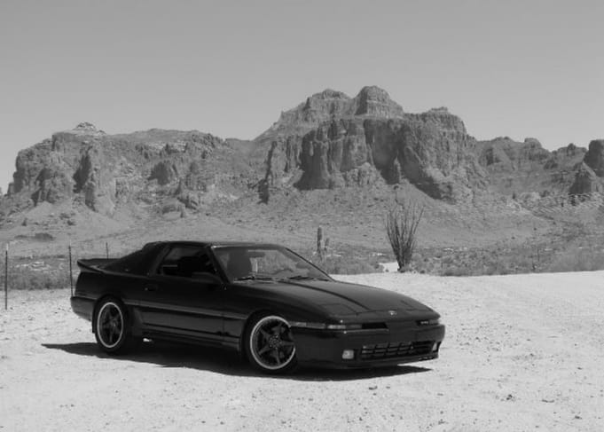 1989 Supra in front of the Superstition mountain